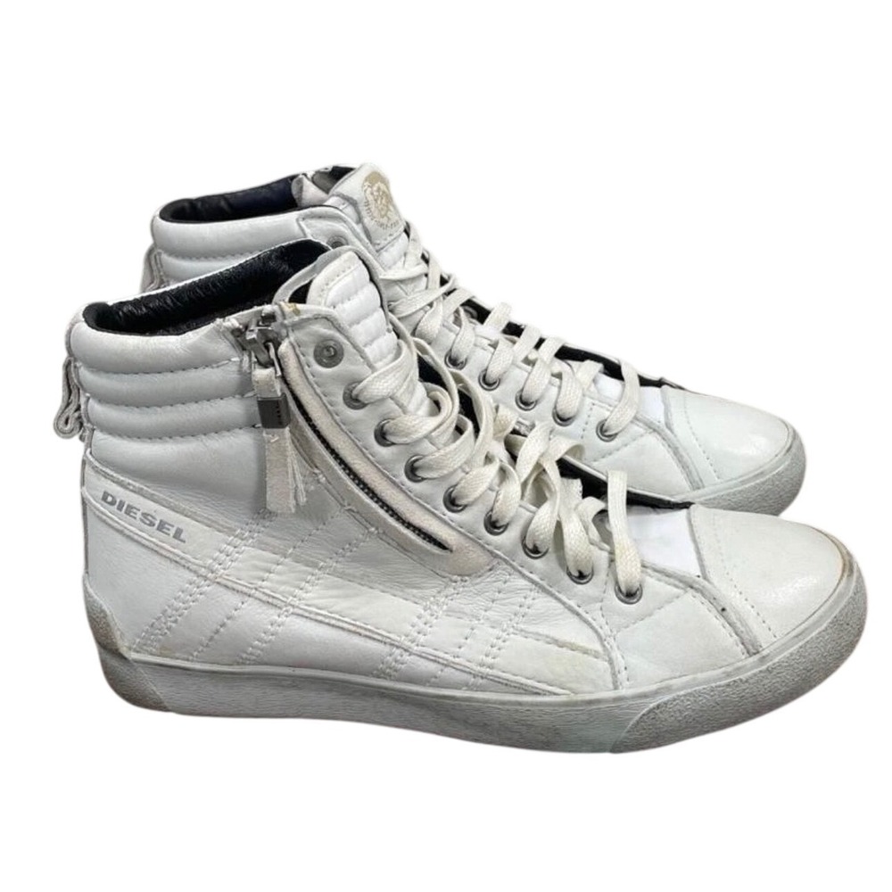 Diesel D-String Plus White Leather High Top Sneakers Mens 8 Y01169 P0878 T1003